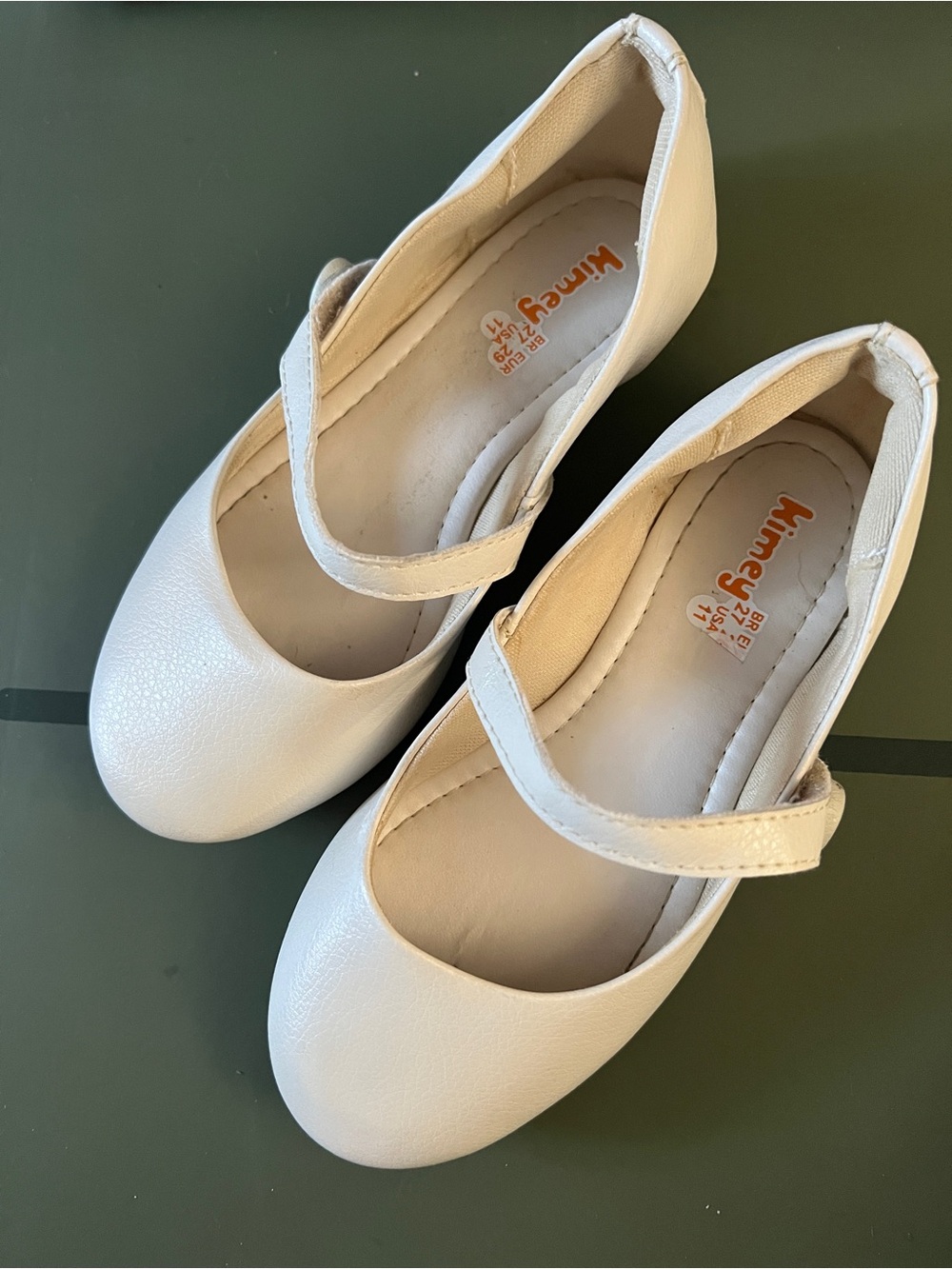 Girls' Cream Mary Jane Dress Shoes with Hook-and-Loop Strap